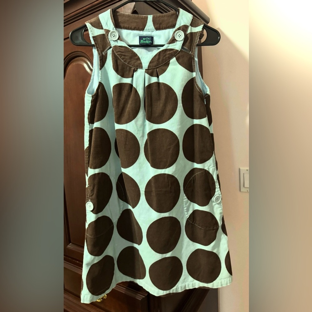 Mini Boden Blue and Brown Polka Dot Dress